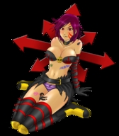 panties blushing purple_hair gloves boots shrunken_men belly bane migs308 cultist_chan warhammer_40k facial_tatoos