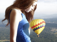 breasts giantess collage red_hair dress hot hot_air_balloon looking_at_tiny forestscape