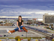 giantess collage clothed wonderslug boots sitting bus streets parking_lot looking_at_viewer vehicle_crush