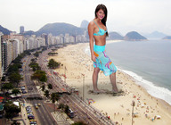 giantess collage beach ocean brunette smiling wonderslug foot_print sand people streets looking_at_viewer