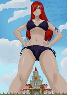 drawing giantess color swimsuit cleavage castle low_angle red_hair looking_down clouds sky fairy_tail point_of_view looking_at_viewer erza_scarlet riadorana timbre11