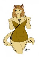 drawing furry tail color cleavage shrunken_person looking_at_viewer between_breasts