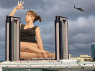 giantess collage barefoot buildings helicopter brunette sitting giantess_katelyn clouds sky between_fingers zigi550 looking_at_tiny
