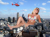 giantess collage city blonde swimsuit barefoot buildings helicopter smiling sitting sunglasses sky zigi550