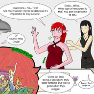 drawing vore color tongue brunette story red_hair demoness stomach_view swollen_belly rubbing_belly