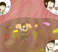 drawing vore digestion shrunken_woman entrapment food stomach_acid stomach_view