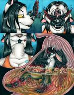 drawing vore furry horns wings anthro color cleavage digestion entrapment swallowed shrunken_character blondevelvet stomach_acid stomach_view