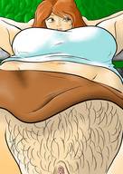 drawing micro pussy upskirt color large_breasts clit pubic_hair brunette brown_eyes malon lying_down bottomless unaware shrunken_man grass outdoors smushedboy super-ego on_clit