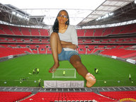giantess collage barefoot soles glasses stadium dark_skin pedicure looking_at_viewer soccer_field sports_field lowerrider