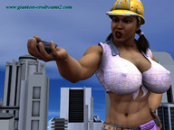giantess city handheld cleavage buildings hand muscles skyscraper ilayhu hardhat digital_render