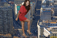 giantess collage city high_heels buildings brunette smiling foot_crush legs streets vehicles looking_at_viewer rooftop_view lowerrider dania_ramirez