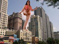 giantess collage city barefoot cleavage buildings soles huge_breasts low_angle skyscraper looking_at_viewer daphne_rosen street_view zigi550