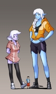 drawing giantess white_hair small_man alien color clothed shoes blue_skin giantesses blazbaros looking_at_viewer ara then marv