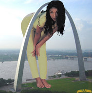 giantess collage clothed barefoot bending_over arch grass river looking_at_viewer monument lowerrider