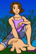giantess color brunette hand point_of_view looking_at_viewer scrawl-ng
