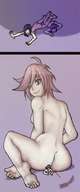 drawing crush nude color barefoot butt_crush blood brunette naigo shrunken_woman cruel underneath pinned looking_at_viewer behind_view winking