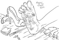 drawing monochrome penis barefoot massage shrunken_men sole desk shijedy