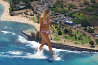 giantess collage blonde swimsuit beach barefoot cleavage ocean wonderslug sand vehicles parking_lot wading downward_angle beach_goers jennifer_hawkins gazebos