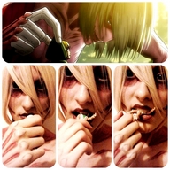 giantess collage vore blonde color shrunken_men shrunken_man panels titan attack_on_titan