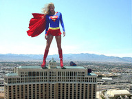 breasts giantess collage mega blonde skirt buildings wonderslug boots supergirl sky cape looking_at_viewer superwoman dc_comics