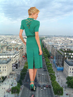 giantess collage city blonde high_heels wonderslug dress streets vehicles sky vehicle_crush green_dress behind_view