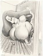 breasts drawing giantess jessica monochrome topless western_artwork julius_zimmerman jessica_rabbit earrings movie_theatre