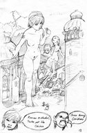 drawing giantess nude vore monochrome destruction handheld barefoot buildings xakmedia dialogue