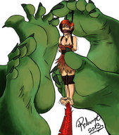 drawing color barefoot soles fairy domination bondage feather shrunken_woman between_toes tickle toenails green_skin redscriptus