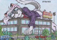 drawing giantess furry mega sleeping clothed buildings cerberus wolfess