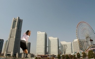giantess collage city clothed buildings skyscraper dark_skin sky ferris_wheel behind_view distant giulio_10