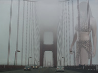 giantess collage bridge wonderslug belly standing vehicles golden_gate_bridge fog leopard_print kerstin looking_at_tiny