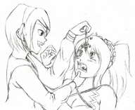 drawing vore monochrome domination haruhi_suzumiya shrunken_man dangle between_fingers the_melancholy_of_haruhi_suzumiya jora-bora mikuru_asahina