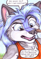 drawing furry macro anthro color blue_eyes blue_hair canine cerberus funny nose