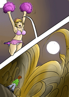 drawing blonde comic color cheerleader short_hair shrunken_man body_exploration super-ego