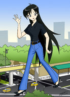 drawing giantess long_hair clothed high_heels buildings wave walking streets vehicles arthurt2013