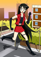giantess city black_hair color high_heels gloves boots black_eyes running power_lines tripping arthurt2013