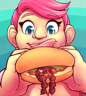 drawing micro vore macro color tauren shrunken_woman entrapment world_of_warcraft sheela gnome licking_lips hamburger