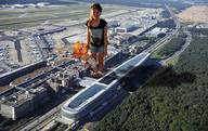 giantess collage destruction clothed buildings brunette fire standing smoke airport looking_at_viewer