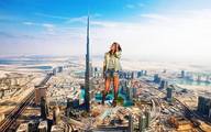 giantess collage city mega clothed buildings brunette burj_khalifa clouds sky dubai