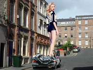giantess collage blonde clothed wonderslug looking_back looking_at_viewer vehicle_crush scarlett_johansson street_view newcastle