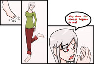 drawing comic color handheld barefoot red_eyes foot_crush shrunken_man grey_hair accidental jj-psychotic
