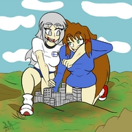 drawing giantess city mega color brunette teasing giantesses sky grey_hair mew2 bruises