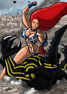 giantess city mega color swimsuit destruction helicopter red_hair battle monster fighting kaiju pacific_rim scotland scottish flag_bra