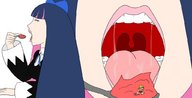 drawing panties vore color tongue mouth teeth saliva stockings spoon shrunken_woman food al_jinrik panty_and_stocking_with_garterbelt