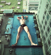 collage giant male toes barefoot water buildings muscles pool speedo looking_at_viewer ankles cock_bulge source_needed swimming_pool downward_angle giulio_10 swimming_trunks