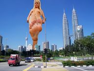 breasts giantess collage nude city mega blonde barefoot buildings soles petronas_towers vehicles sky looking_at_viewer raised_foot street_view kuala_lumpur zigi550