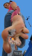giantess collage destruction clothed toes barefoot helicopter low_angle fire looking_down smoke sky point_of_view zigi550