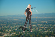 collage landscape mega blonde destruction clothed high_heels buildings military wonderslug jets leather sky distant_city