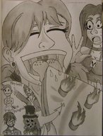 drawing vore monochrome tongue mouth cake shrunken_people giantesses birthday imminent_vore birthday_cake jzstudios