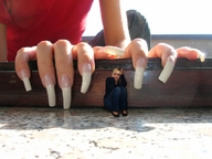 collage blonde clothed hand shrunken_woman long hiding nails